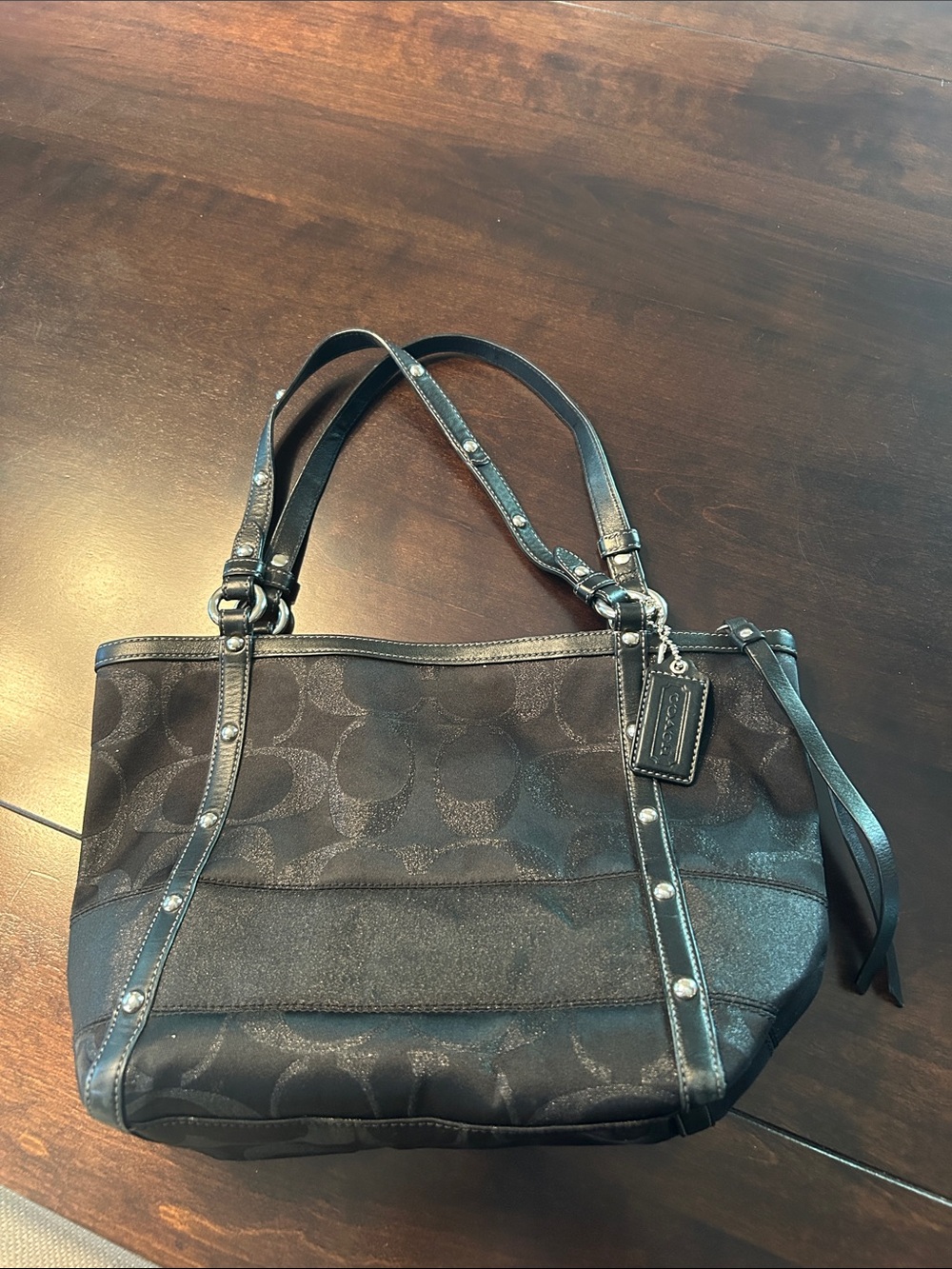 Coach Black Signature Jacquard Shoulder Tote